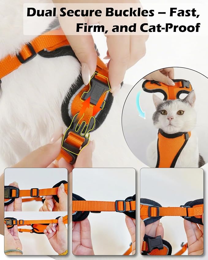 Luxelle 2 Pack Escape-Proof Cat Harness and Leash Set for Walking – Adjustable No Pull Soft Vest with Easy-Wear Buckle, Reflective Straps, Breathable Mesh – Outdoor Travel Harness for Cats & Kittens