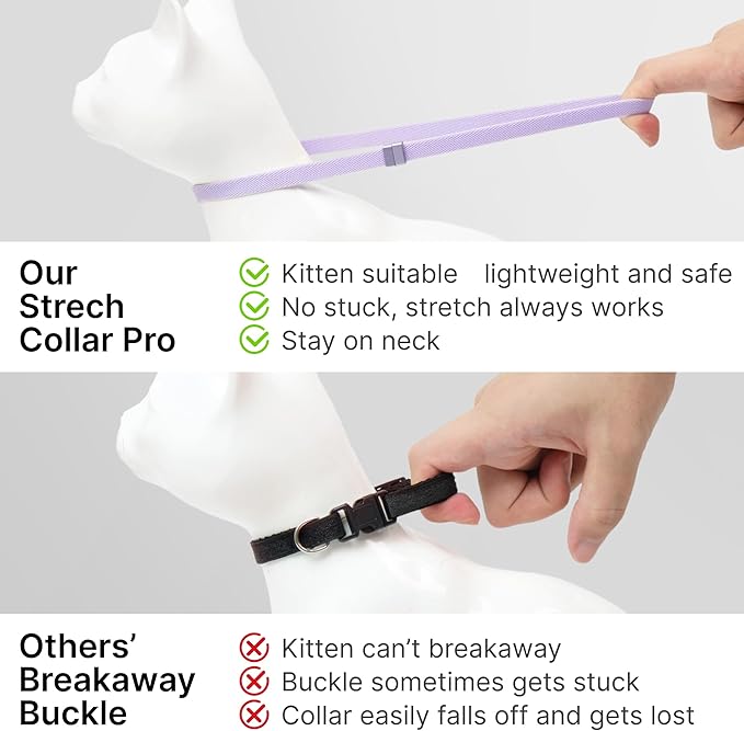 Safety Cat Collar Pro - U.S. IDA Gold Awarding Design, Elastic Quick Release Cat Collar with Buckle Non Breakaway - Lightweight for Kitten All Small Large Cats (Linen, S 5.9-11.8")