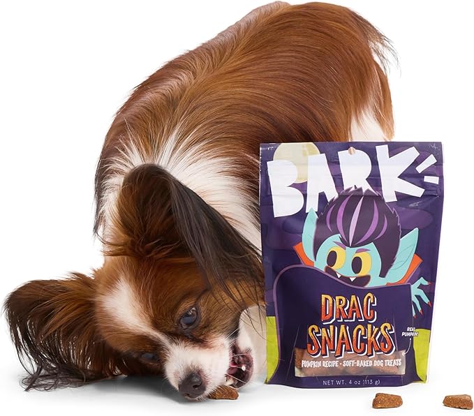 Barkbox Drac Pack Halloween Dog Toy & Treat Bundle - Treat Dispensing Chew Toy and Soft Baked Pumpkin Dog Treats