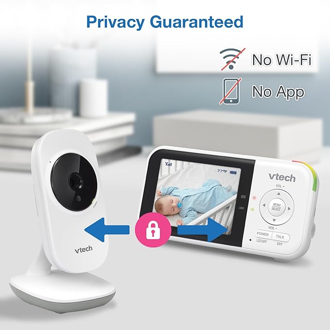 VTech VM819-2 Baby Monitor, 2.8” Screen, 2 Cameras, 1000ft Range, Night Vision, 2-Way Audio, Temperature Sensor, Lullabies, Secured Transmission No WiFi