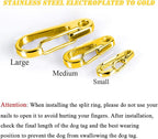 IVIA Dog Tag Clips / 2 Pack/Multiple Size 304 Stainless Steel Quick Clip with Rings/Easy Change Dog Cat ID Tag Holder for Small pet Collars and Harnesses.(2 Small Gold)