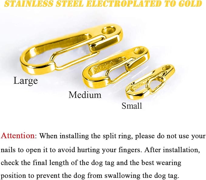 IVIA Dog Tag Clips / 2 Pack/Multiple Size 304 Stainless Steel Quick Clip with Rings/Easy Change Dog Cat ID Tag Holder for Small pet Collars and Harnesses.(2 Small Gold)