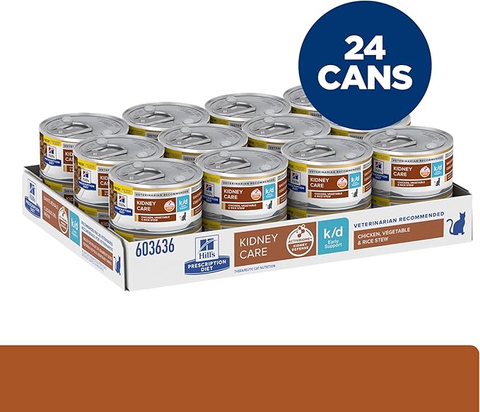 Hill's Prescription Diet k/d Early Support Kidney Care Chicken, Vegetable & Rice Stew Canned Cat Food, Veterinary Diet, 2.9 oz., 24-Pack Wet Food