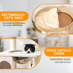 Modern Cat Tree for Indoor Cats with Sisal Rope Scratching Posts, Hand-Woven Cat Condo & Top Perch, Space Capsule Cats Nest, Cute Cat Tree with Interactive Cat Toy