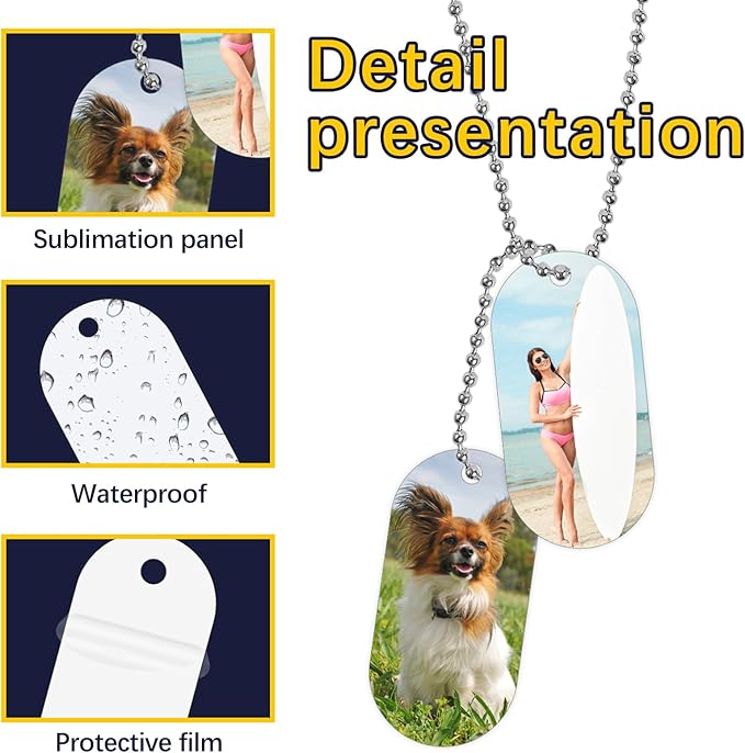 18 pcs Sublimation Dog Tags Blanks,Sublimation Necklace Blank Metal Sublimation Tag Pendants Double Sided Blank Sublimation Tags,Dog tag Chain Dog tag Sublimation Blank Metal