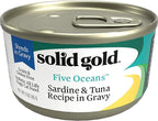 Solid Gold Wet Cat Food Shreds in Gravy - Healthy Canned Cat Food Made w/Real Tuna, Sardine, Vitamins, Minerals & Taurine - Grain Free & Gluten Free Canned Meals for Cats & Kittens - 24ct/3oz Can