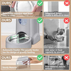 HWONMTE Portable Automatic Cat Feeder and Water Dispenser with Stainless Steel Bowl Dog Gravity Food Feeder and Waterer for Small Medium Pets Puppy Kitten 1 Gallon x 2 (Silver Gray)