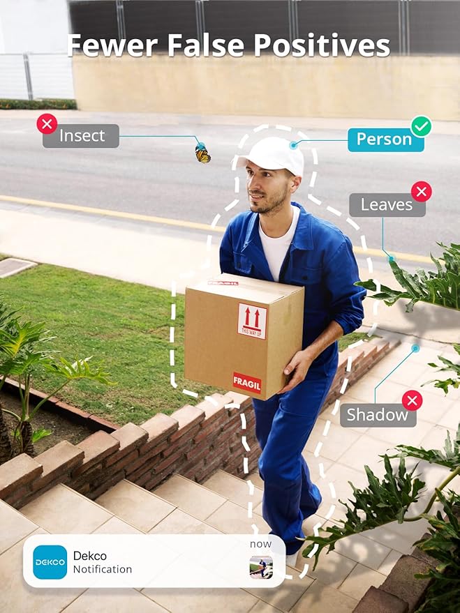 DEKCO WiFi Camera 2K Pan Rotating 180° Wired Outdoor Security Cameras with Color Night Vision, Support 24/7 Recording, 2.4GHz WiFi, AI Human Auto Tracking, Work with Alexa/Google Assistant (1 Pack)