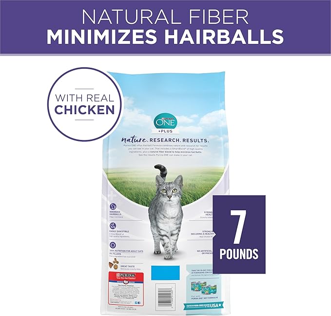 Purina ONE Natural Cat Food for Hairball Control, +PLUS Hairball Formula - 7 lb. Bag