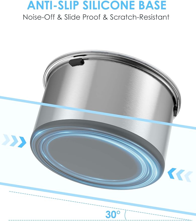 1Gallon Large Dog Water Bowl No Spill, [Anti Digging Lid & Rubber Bottom] Spill Proof Dog Bowl, Anti Splash Mess Dripless Slow Drinking Stainless Steel Water for Sloppy Messy Drinkers Car