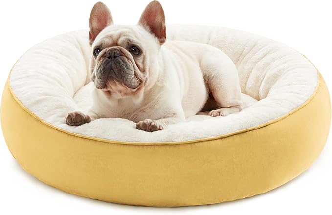 Love's cabin Round Donut Cat and Dog Cushion Bed, 25in Pet Bed for Small or Medium Dogs, Anti-Slip & Water-Resistant Bottom, Soft Durable Fabric Pet Beds, Washable Calming Cat & Dog Bed Yellow