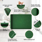 Dog Food Mat - Silicone Dog Mat for Food and Water - 36" x 24" Large Pet Feeding Mats with Residue Collection Pocket - Waterproof Dog Cat Bowl Mat with High Edges to Prevent Water Food Spills (Green)