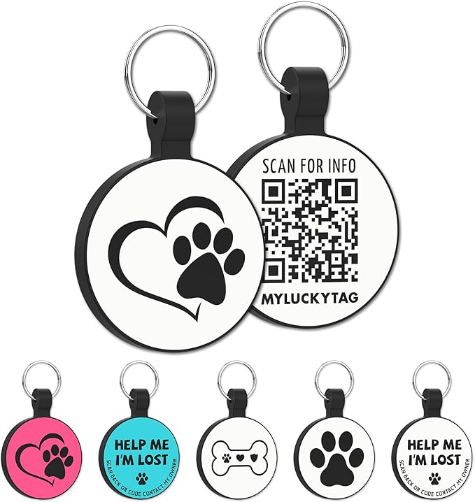 MYLUCKYTAG Silent Silicone QR Code Dog Tags - Scan QR for Instant Pet Location Alert Email