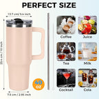 40 oz Tumbler with Handle and Straw Lid Insulated Cup Stainless Steel Water Bottle Travel Mug Gifts for Women Men Kids Trek Collection Thermoses Apricot