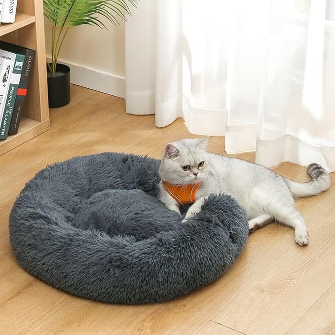 Dog Bed for Small Medium Large Dogs, 24 inch Calming Dogs Bed, Washable-Round Cozy Soft Pet Bed for Puppy and Kitten with Slip-Resistant Bottom