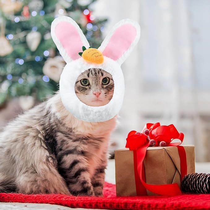 Weewooday 5 Pcs Cat Adorable Costume Bunny Hat with Ears Funny Mane Cat Hat for Pets and Small Dogs Kitten Puppy Party Costume Accessory Headwear(Panda, Rabbit, Pineapple, Strawberry, Flower)