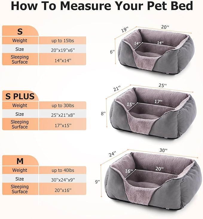 MIXJOY Dog Beds for Small Medium Dogs, Calming Dog Bed Small Size Dog, Cat Beds for Indoor Cats Washable, Soft Rectangle Pet Beds Sofa Cuddler, Orthopedic Puppy Sog Bed, Anti-Slip Bottom(25x21in,Grey)