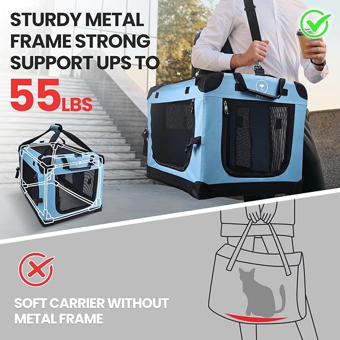 Large Cat Carrier for Car Travel, Soft Sided Collapsible Pet Carrier for Outdoor and Indoor Uses, Roomy Extra Large Cat Carrier for 2 Kittens or Puppies Up to 50lbs (Teal)