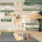 96.5"-108" Cat Tree Floor to Ceiling 7-Tier Cat Tower Adjustable Height with Scratching Posts, Cozy Hammock, Cat Condo for Indoor Cats(Beige)