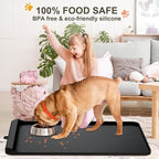 Dog Food Mat - Silicone Dog Mat for Food and Water - 36" x 24" Large Pet Feeding Mats with Residue Collection Pocket - Waterproof Cat Bowl Mat with High Edges to Prevent Water Food Spills (Black)