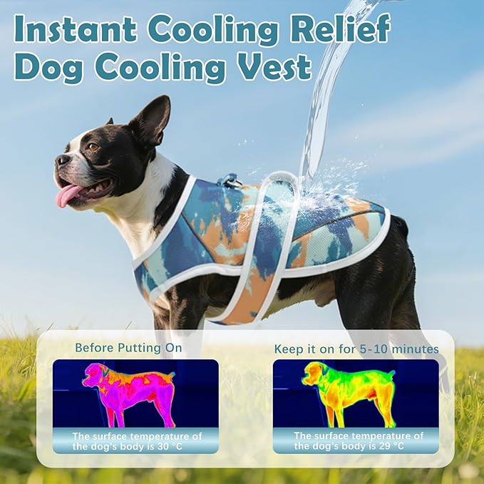 Dog Cooling Vest – Lightweight Pet Cooling Shirt 3D Breathable Mesh, Reflective Strips & UV Protection for Walking, Hiking, Park – Adjustable Fit Dog Cooler Jacket with D-Ring U-DCV02M