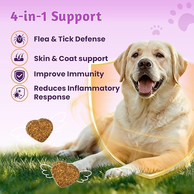 VUN Flea and Tick Prevention for Dogs,Natural Oral Flea Tick chewable for Dog,Relieve Itching, Scratching & Biting,Cats Flea Tick Chews Supplement with Colostrum,Vitamin-for Small Large Dog,100 Counts