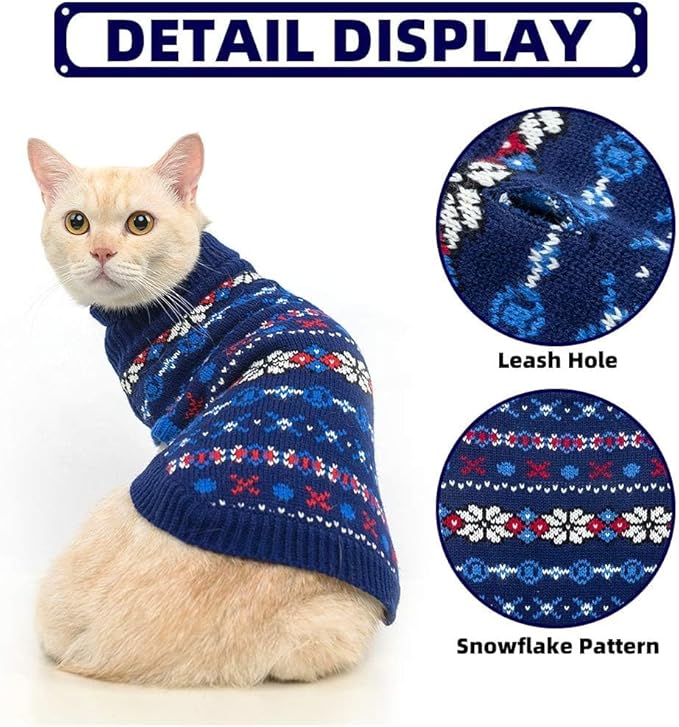 BINGPET Cat Sweater,Cat Outfit Sleeveless Winter Sweater with Snowflake Pattern,Soft Turtleneck Knitted Kitten Puppy Apparel,Cute Winter Pet Clothes for Cold Weather