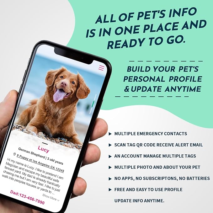 MYLUCKYTAG Silent Silicone QR Code Dog Tags - Scan QR for Instant Pet Location Alerts