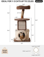 40 Inch Tall Modern Solid Wood Cat Tree Tower for Indoor Cats Large Adult, Sturdy Heavy-Duty Cat Condo with Scratching Post, Perch, Scratcher, Platform, Cozy Hideaway