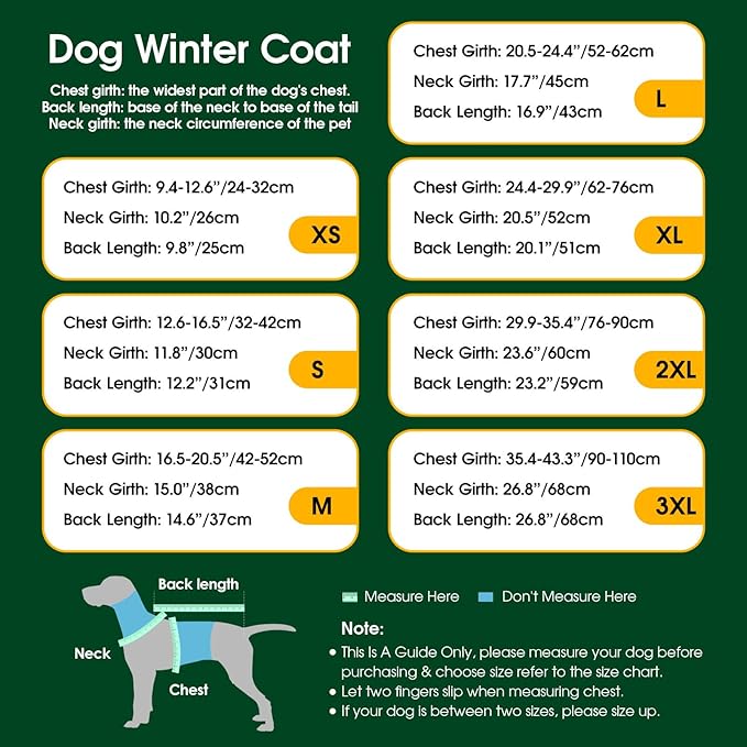 Dog Winter Coat Warm Padded Puppy Jacket Windproof Water Resistant Clothes for Small Medium Large Pets Christmas Sweater Outfit Vest(Green, L)