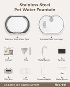 Cat Water Fountain Stainless Steel: 74oz/2.2L Cat Fountain for Drinking- Pet Water Fountain Inside - Automatic Dog Watering Dispenser Bowl - Pet Feeding & Watering Supplies (4 Filters)