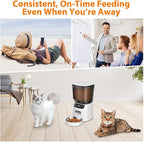 Automatic Cat Feeder, Cat Food Dispenser with Stainless Steel Bowl, Timed Portion Control 20 Portions 6 Meals Per Day, Voice Recorder, Dual Power Supply for Small Dogs (White)