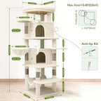 Globlazer Corner Cat Tree Tower for Large Cat, 66inch Tall Large Cat Tree Condo for Multiple Indoor Cats with 6 Scratching Posts, 2 Spacious Cat Condos, Soft Hammock, Hanging Basket, C66, Light Beige
