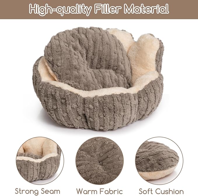 Hollypet Cozy Cat Beds for Indoor Cats - Cute Cactus Pet Beds, Fluffy Puppy Bed, Non-Slip Extra Small Dog Bed, Brown
