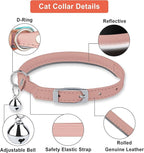 OOPSDOGGY Rolled Leather Cat Collar with Bell, Reflective Kitten Collars with Buckle Include Safety Elastic Strap - Adjustable Small Pet Collars for Boy Girl Cats (Blush)