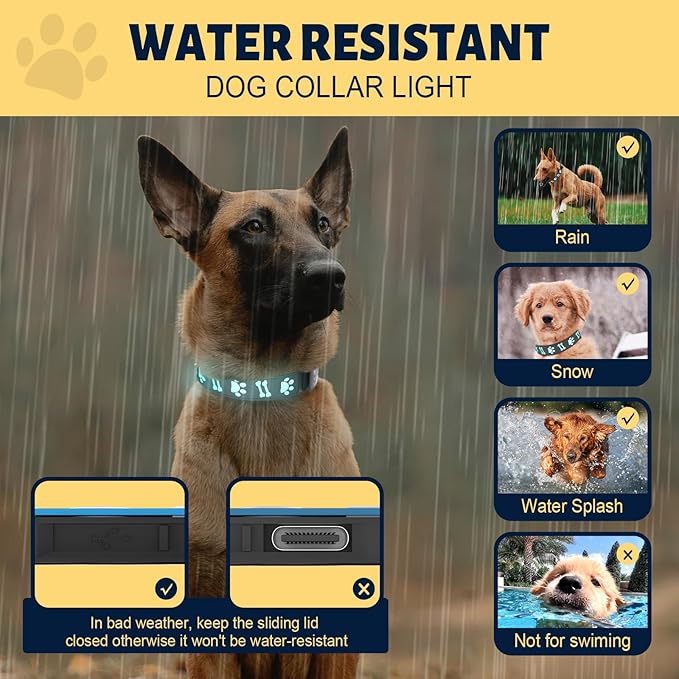 Light Up Dog Collar, 3D Design/Adjustable/Rechargeable/Waterproof/15 Lighting Modes Dog Collars for Night Walk Flashseen Collar for Large Dogs, Black