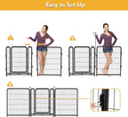 Tall Garden Fence, 32 in(H) 8 Panels Dog Fence Outdoor for Yard. Wide Door Low Threshold Total 17.7 Ft(L), Metal Dog Pen Heavy Duty Pet Puppy Exercise Pen for Rv Camping Garden Yard