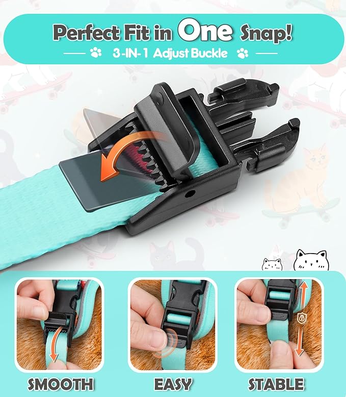 Halypet Cat Harness and Leash Set[MAX Safety 4th-Gen] Cute Escape Proof Vest Harness for Girl&Boy Cat Walking, Comfortable Adjustable Leash and Reflective Strips for Outdoor Kitten, XS Purrfect Green