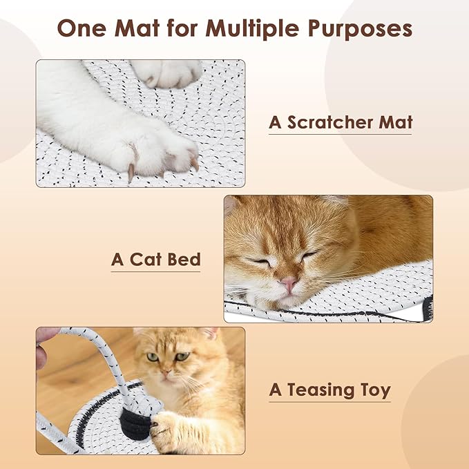 Cat Scratcher Mat, Natural Cotton Rope Cat Scratch Pad, 15.7'' Round Horizontal Floor Cat Scratching Pads for Indoor Cats, Cat Furniture Protector for Wall, Couch, Carpets, Sofas