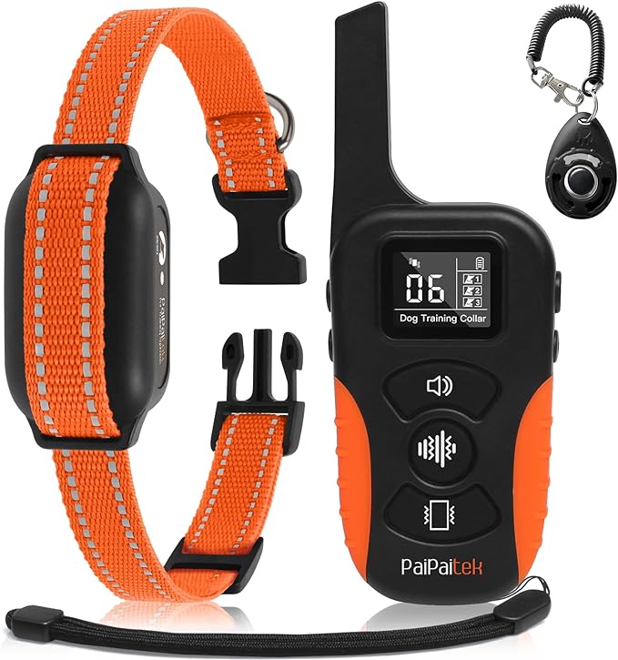 PaiPaitek Dog Vibration Collar with Controller No Shock, 3300ft Waterproof Training Dog Collar Beep and Vibrate Only, Security Lock & Rechargeable Vibrating Collar for Dogs 5-120 lbs - No Prongs