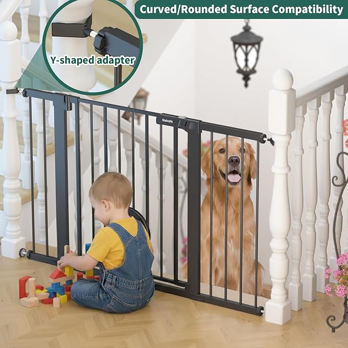 29.5"-51.5" Extra Wide Baby Gate with Cat Door for Stairs & Doorways - Auto-Close Metal Gate, Pressure Mounted, Easy Install 30.5" Tall, No Drilling - Dog Gate for Cats and Pets, Black