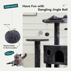 DUMOS 54-inch Indoor Cat Tree Tower –Multi-Level Pet House for Large Cats with 2 Condos, Scratching Posts, Round Platform, Small Ladder, and Toys – Perfect for Cats of All Ages, Dark Grey