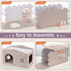 Cat House for Indoor Cat, Cozy Cat Bed Scratch Resistant Peekaboo Cat Cave Foldable Cat Tunnel for Multiple Large Cats Up to 33 Lbs Felt Cat Hideaway for Kitty with Fluffy Ball and Catnip Toy, Camel