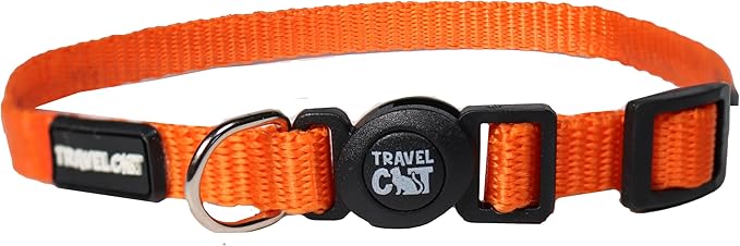 Travel Cat Breakaway Cat Collar - Orange Adjustable Cute Katty Collar with Quick Release Safety Buckle for Boy and Girl - Nylon 8-13 inch Length Kitten Collar with Metal D-Ring, Machine Washable