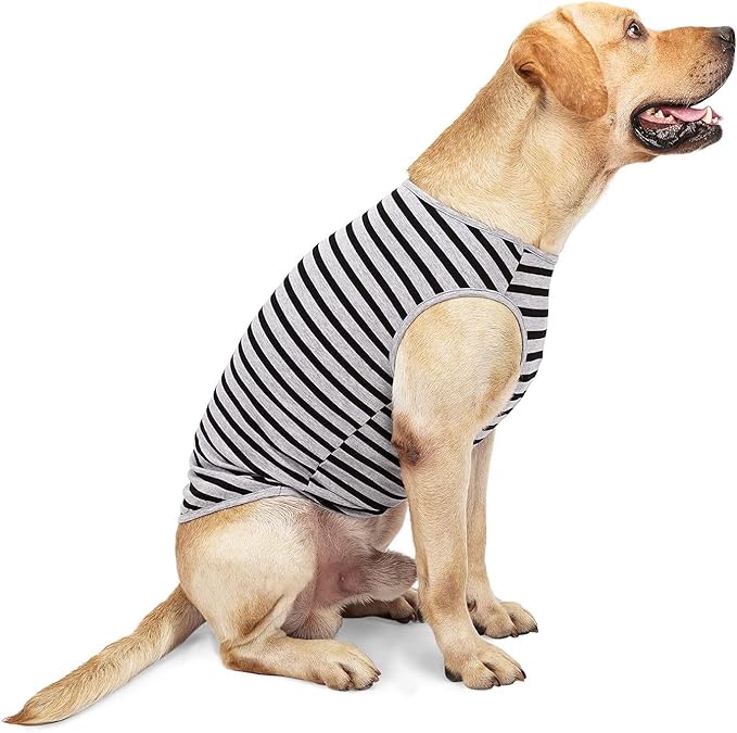 WEONE Dog Summer T-Shirts Striped Cotton Vest,Pet Breathable Soft Basic Clothes for Small Medium Larg Boy Girl Dogs,M