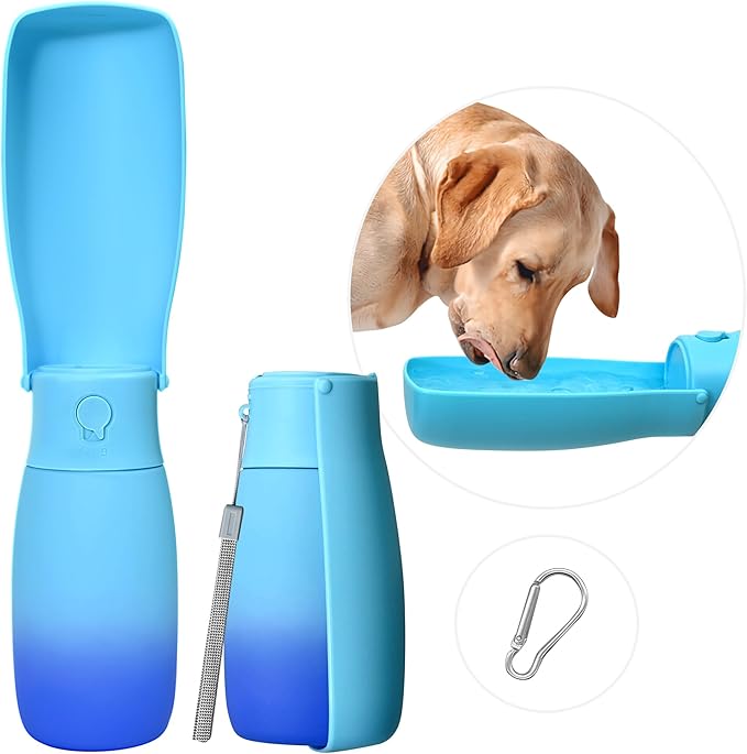 Dog Water Bottle, Travel Puppy Water Bowl, Leak Proof Portable Puppy Water Dispenser, Foldable Dog Water Bottle for for Pets Outdoor Walking, Hiking, Travel, Food Grade Plastic - 10oz Blue