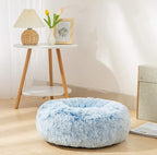 TumiMallody Donut Pet Bed, Plush Round Cuddler Cat & Dog Cushion Bed, Marshmellow Fluffy Faux Fur, Calming Comfy Furry (24 , Light Blue)