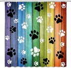 Dog Paws Shower Curtain Rustic Old Barn Wood Board Black White Cute Dogs Cat Pet Paw Abstract Animal Footprint Pattern Print Modern Bath Decor Curtains with Hooks 70Wx80H Inch