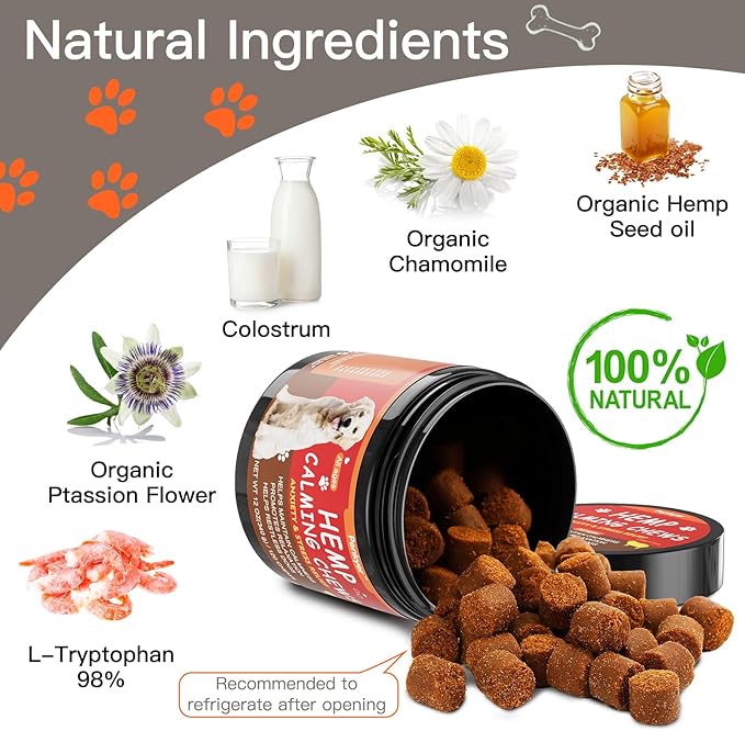 Advanced Calming Chews for Dogs, Dog Calming Chews - Anxiety Relief Treats and Bites for Dogs - Separation, Barking, Thunder, Noise, Stress, Pet Supplement, All Ages & Sizes - (Lamb 120 Ct)