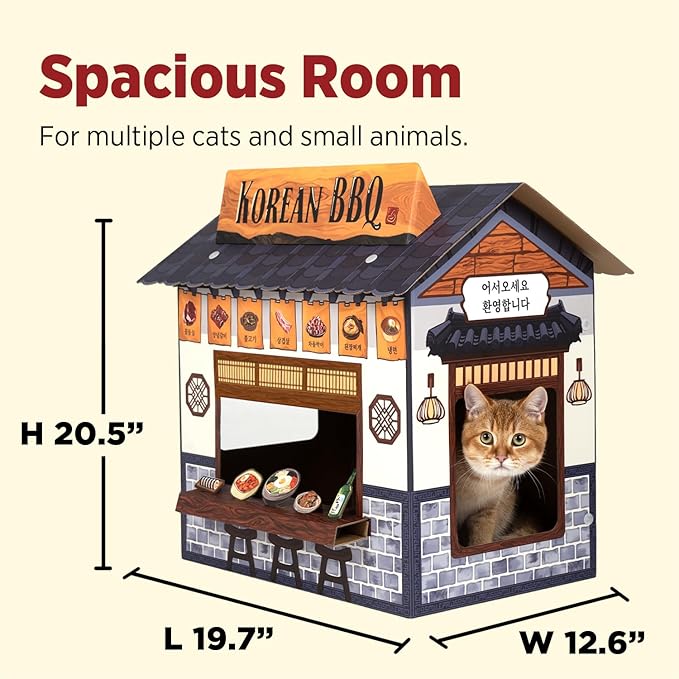 SMILE PAWS Cat Beds for Indoor Cats, Cardboard Cat House with Scratchers, Korean BBQ, Large Sturdy Cat Furniture Condo Cave Tent, Easy to Assemble Pet Toys Accessories Stuffs, Bunny Small Animals